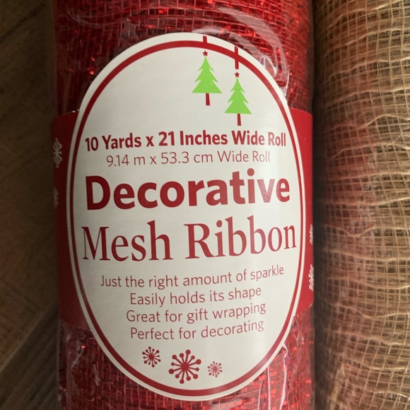 Mesh Ribbon 2 Roll Lot, 10 Yards Red and Beige. New 0 Yards Red and Beige. New - Picture 2 of 6